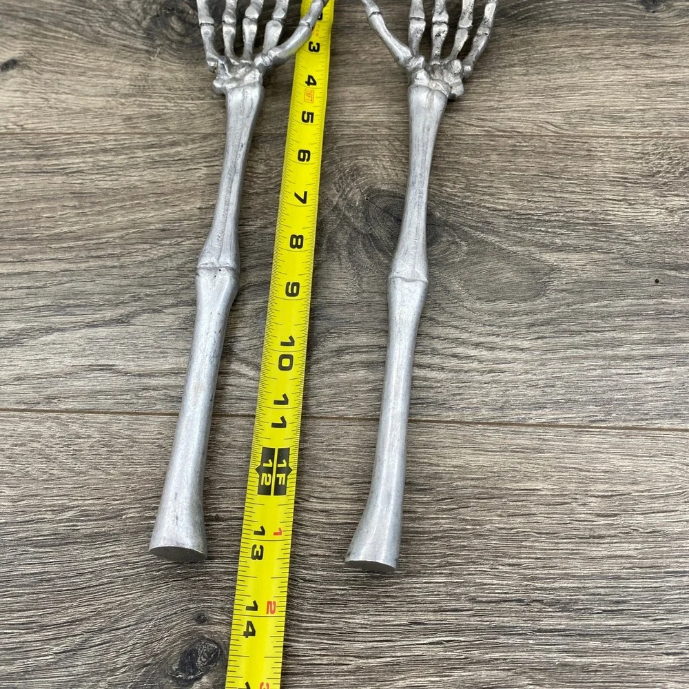 Silver Metal Skeleton Hand Salad Servers Gothic Halloween Decor 13‎ Inch Pair